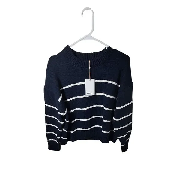 Quince Navy and White Striped Crew Neck Sweater - Picture 2 of 3